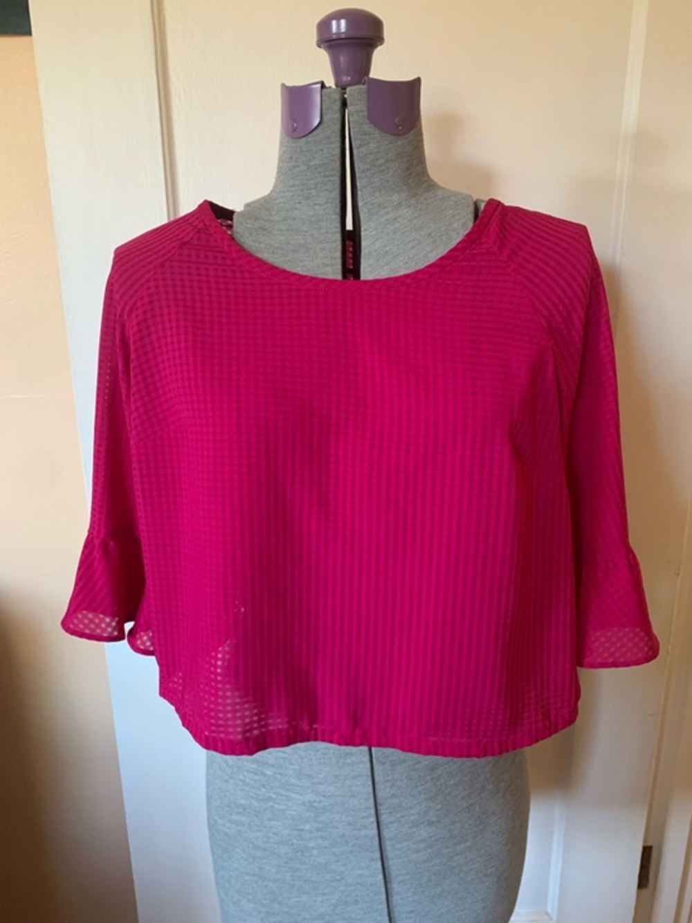 A New Day Pink Gingham Crop Top Bell Sleeve Blouse Medium